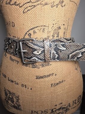 Snake-Print Faux Leather Belt in Brown and Black with Stud Detail